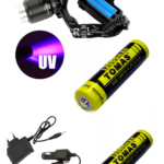 UV+LED Prožektorius ant galvos + 4vnt.  18650 Akumuliatoriai